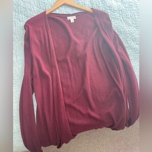 Maison Jules Women s Ribbed Open Cardigan Sweater Red Large
